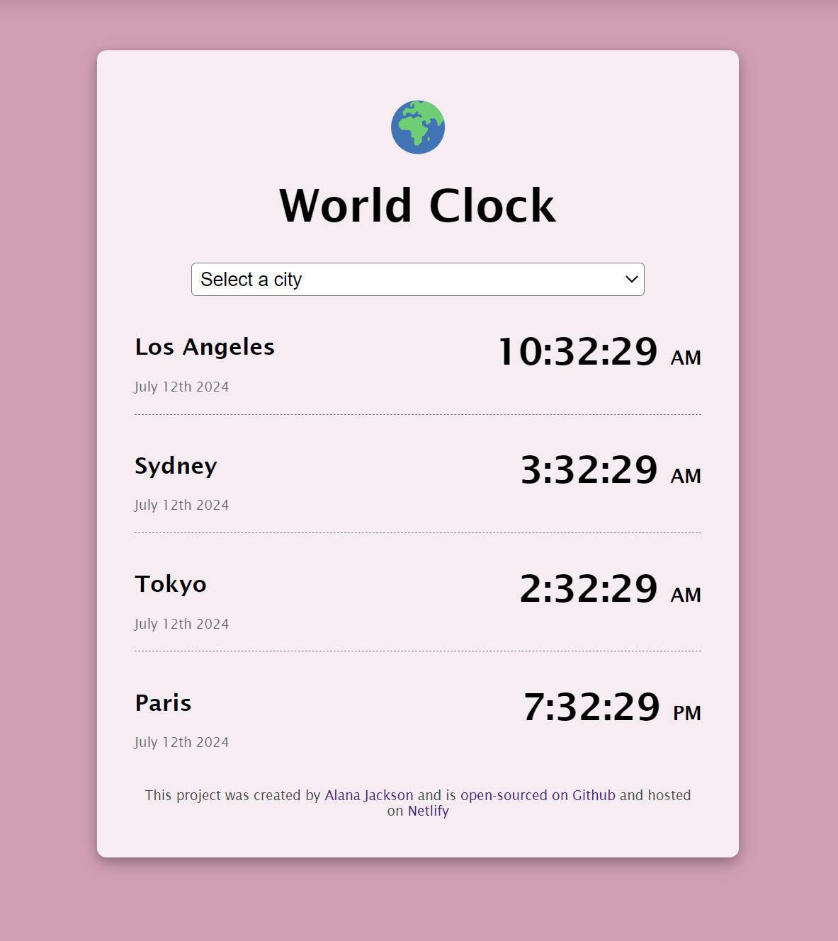 Alana's world clock App